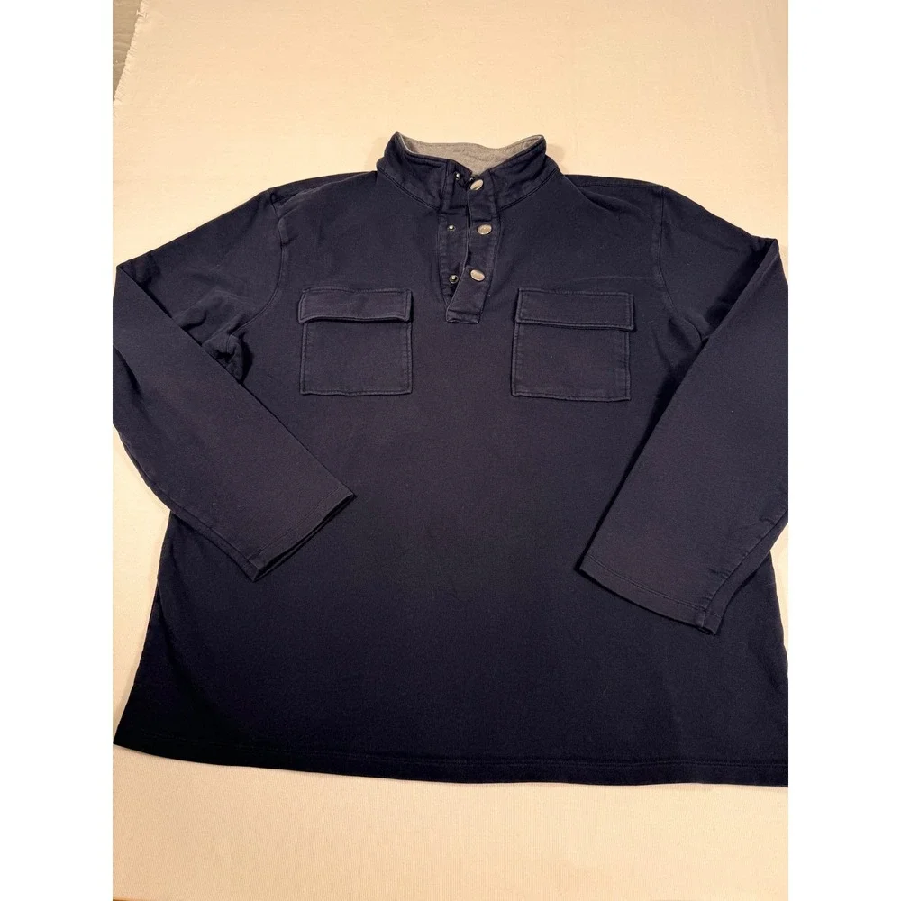 Michael Kors Pullover XL Navy Blue Snap Neck Utility Pocket Long Sleeve Top